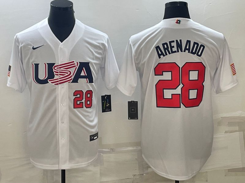 Men 2023 World Cub USA 28 Arenado White Nike MLB Jersey4